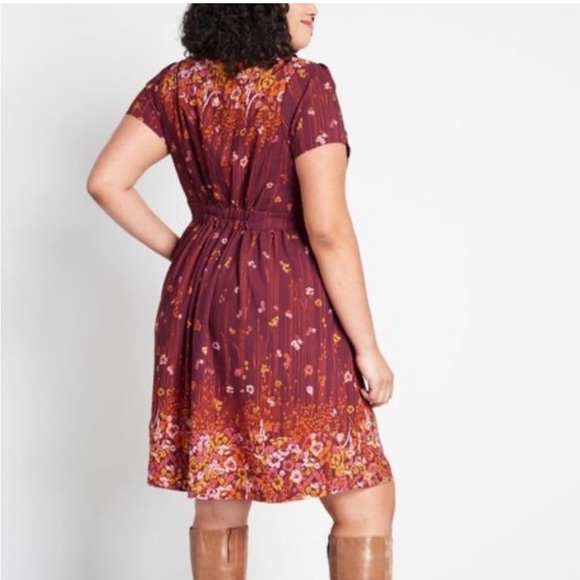 Modcloth Lively Identity Burgundy Floral Short Sleeve Dress sz XXS - Picture 2 of 14